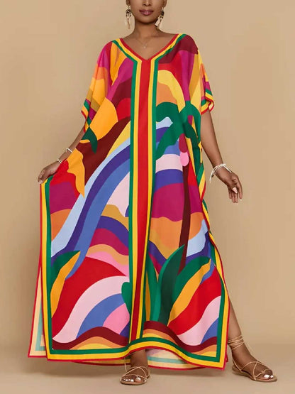 Women Beach Swimsuit Cover Up V Neck Maxi Dress