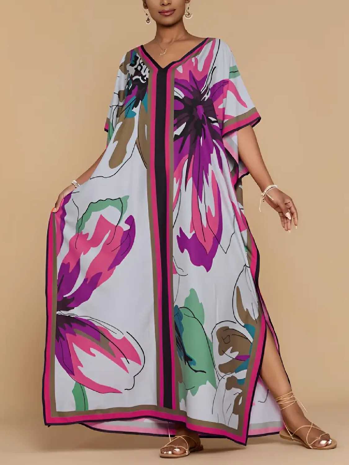 Women Beach Swimsuit Cover Up V Neck Maxi Dress