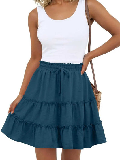 Women Flowy Skorts Built-in Shorts Floral Ruffle Tiered Skirts with Pockets