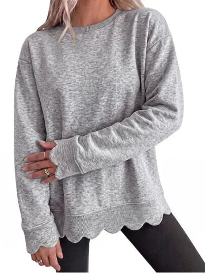 Limited time sale🔥Women Oversized Long Sleeve Sweatshirt With Scallop Cuff And Hem