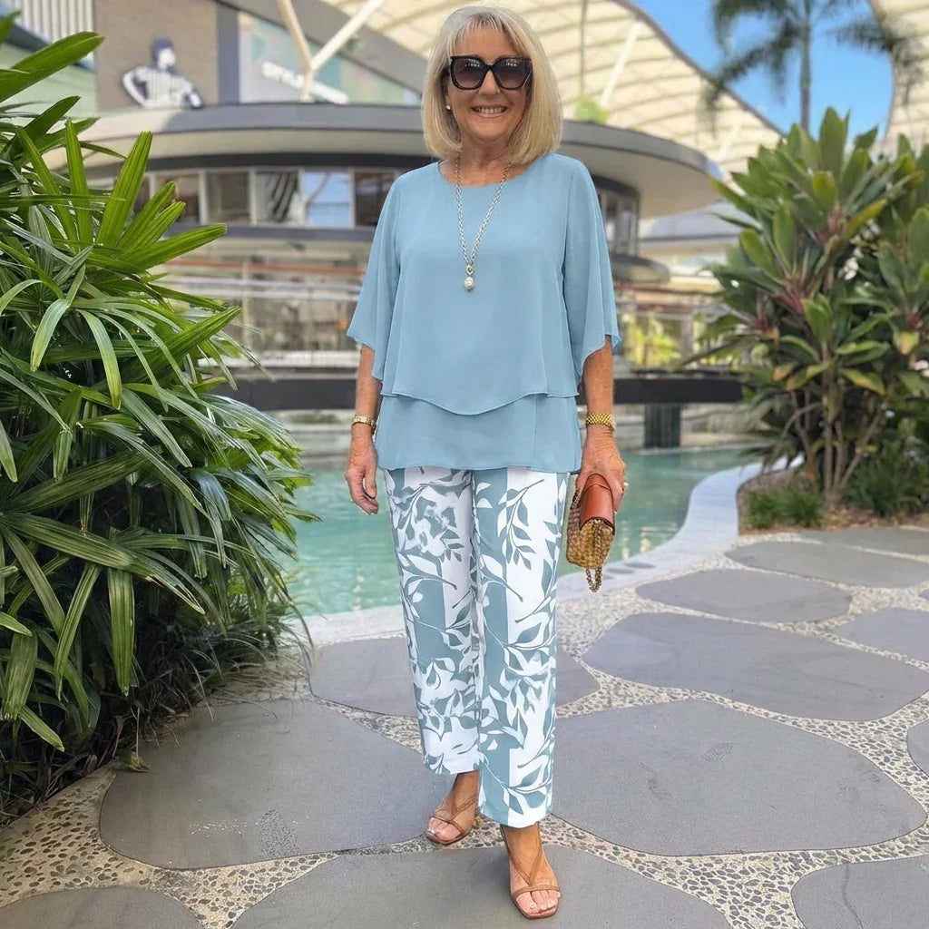 Trendy Green Print 3/4 Sleeve Two Piece Set