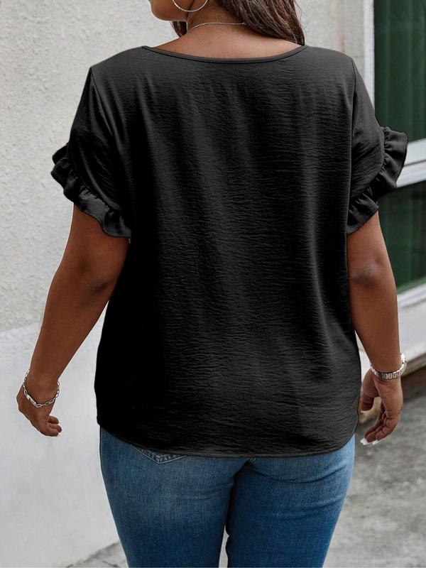Women's Summer Ruffle Sleeve Round Neck T-Shirt