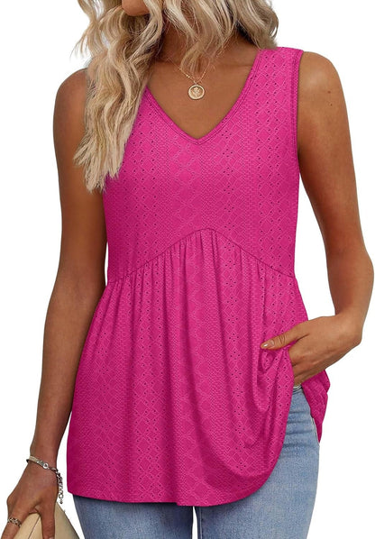 ⏰Hot Sale-Women's Print Flowy Sleeveless V Neck Peplum Tank Tops