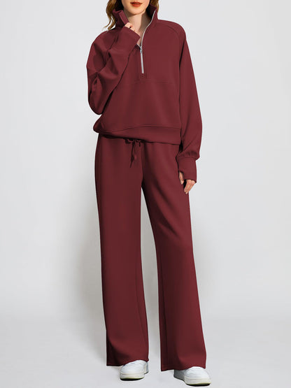 Women's Oversized Half Zip Wide Leg 2 Piece Outfits Lounge Set