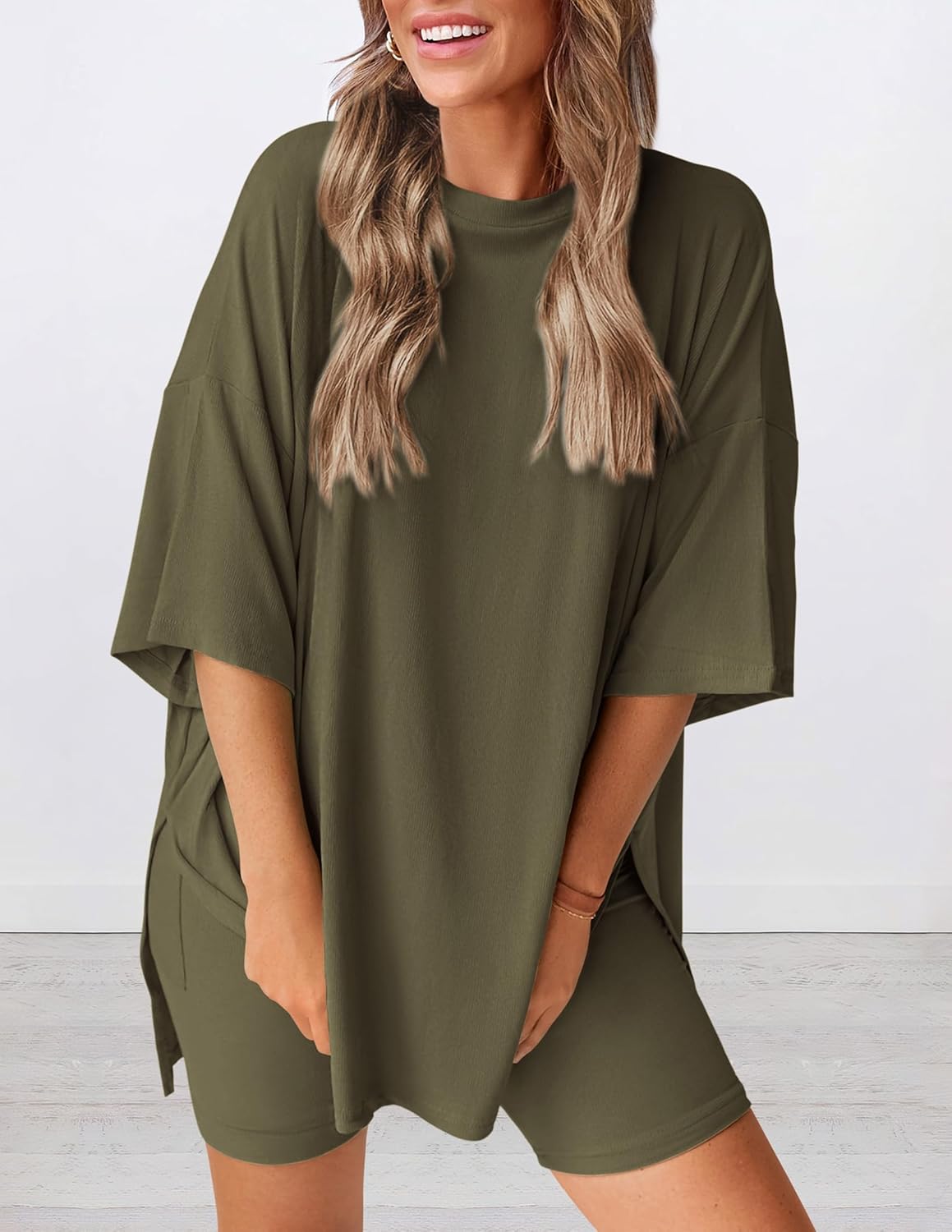 Women's Oversized Casual T-Shirt Shorts Suit Stretch Two-Piece Set