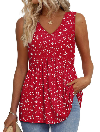 ⏰Hot Sale-Women's Print Flowy Sleeveless V Neck Peplum Tank Tops