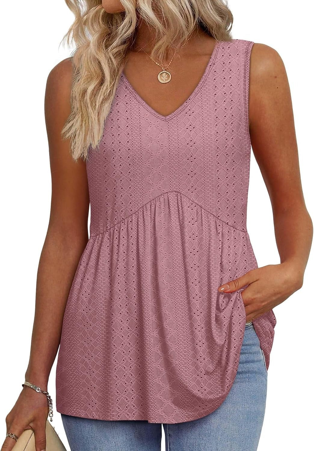 ⏰Hot Sale-Women's Print Flowy Sleeveless V Neck Peplum Tank Tops