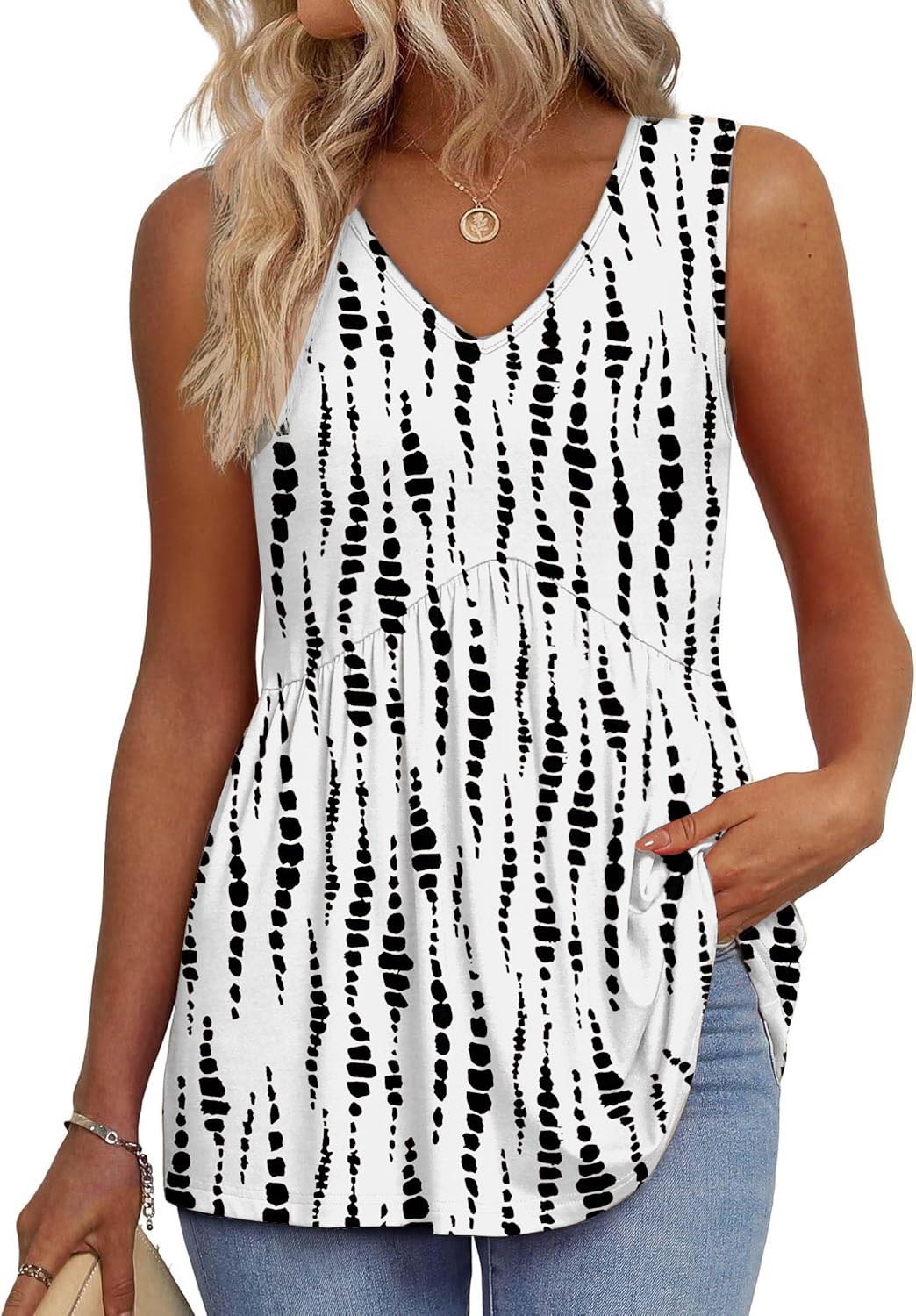 ⏰Hot Sale-Women's Print Flowy Sleeveless V Neck Peplum Tank Tops