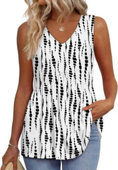 ⏰Hot Sale-Women's Print Flowy Sleeveless V Neck Peplum Tank Tops