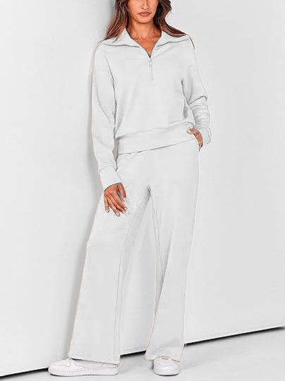 Women's Lapel Half Zip Sweatshirts And Wide Leg Pants Tracksuit Sets