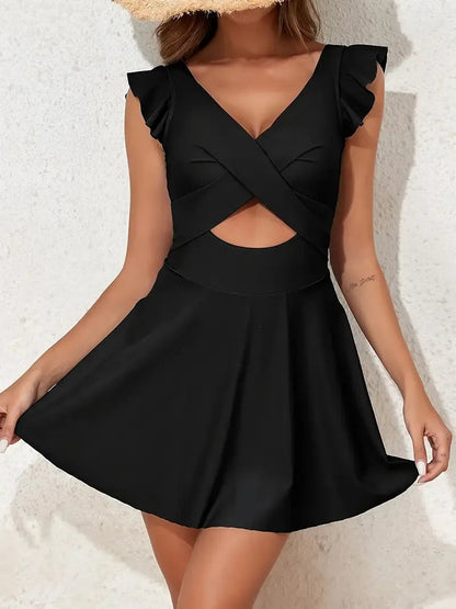 ⏰Hot Sale-Women's One Piece Swimsuit Ruffle Cutout Swimdress