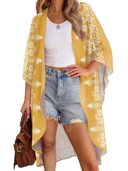 Women's Multi-Print Kimono Beach Cover-Up Cardigan
