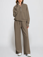 Women's Oversized Half Zip Wide Leg 2 Piece Outfits Lounge Set