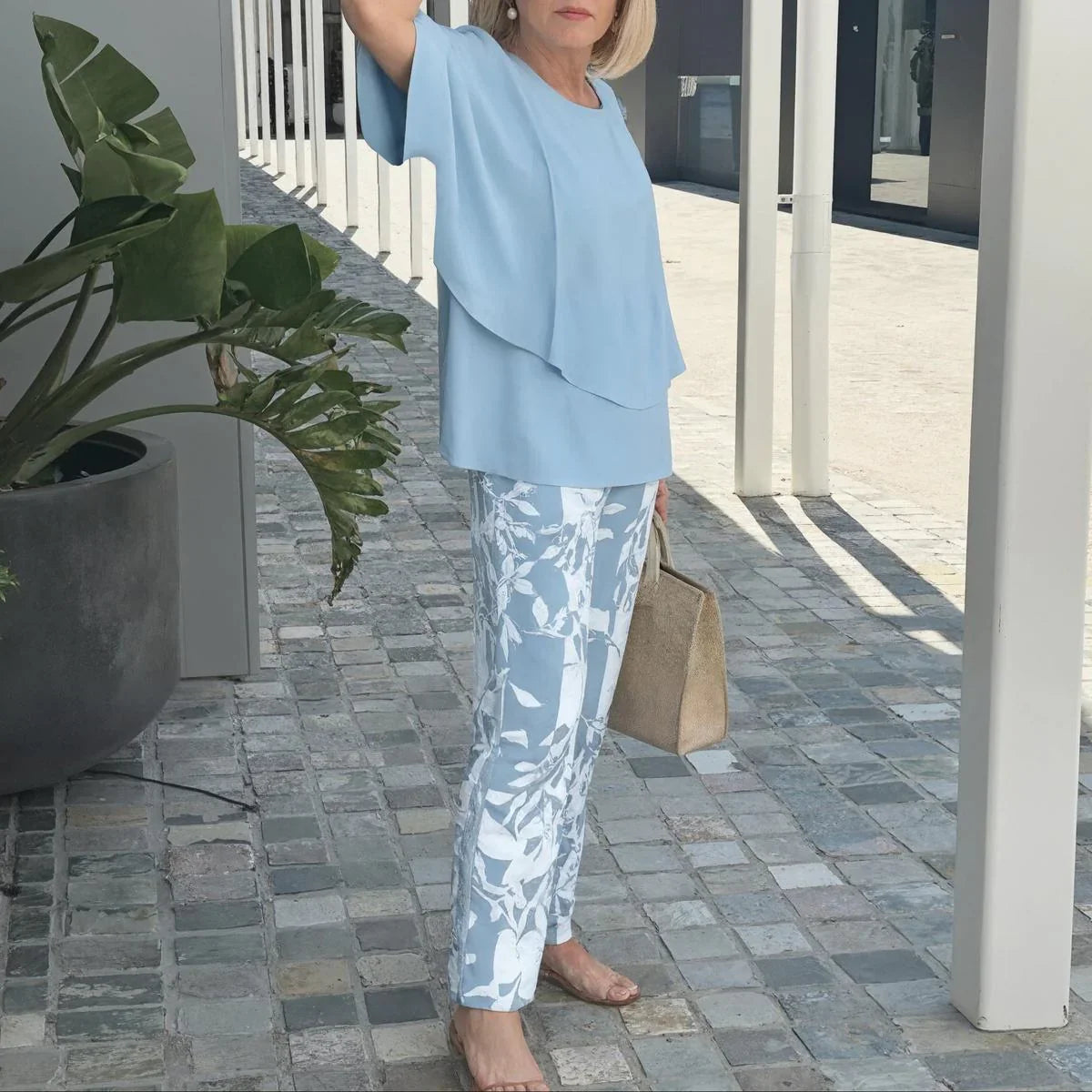 Trendy Green Print 3/4 Sleeve Two Piece Set