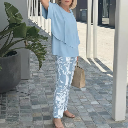 Trendy Green Print 3/4 Sleeve Two Piece Set