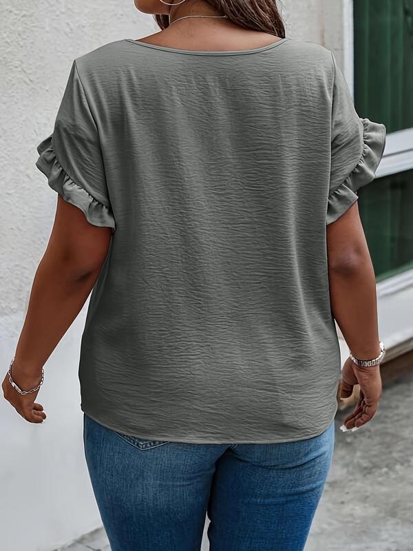 Women's Summer Ruffle Sleeve Round Neck T-Shirt