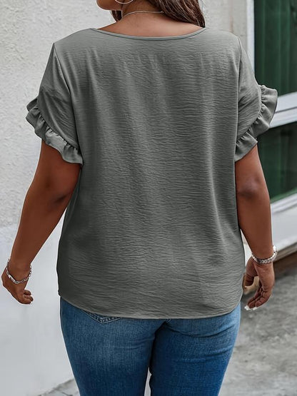 Women's Summer Ruffle Sleeve Round Neck T-Shirt