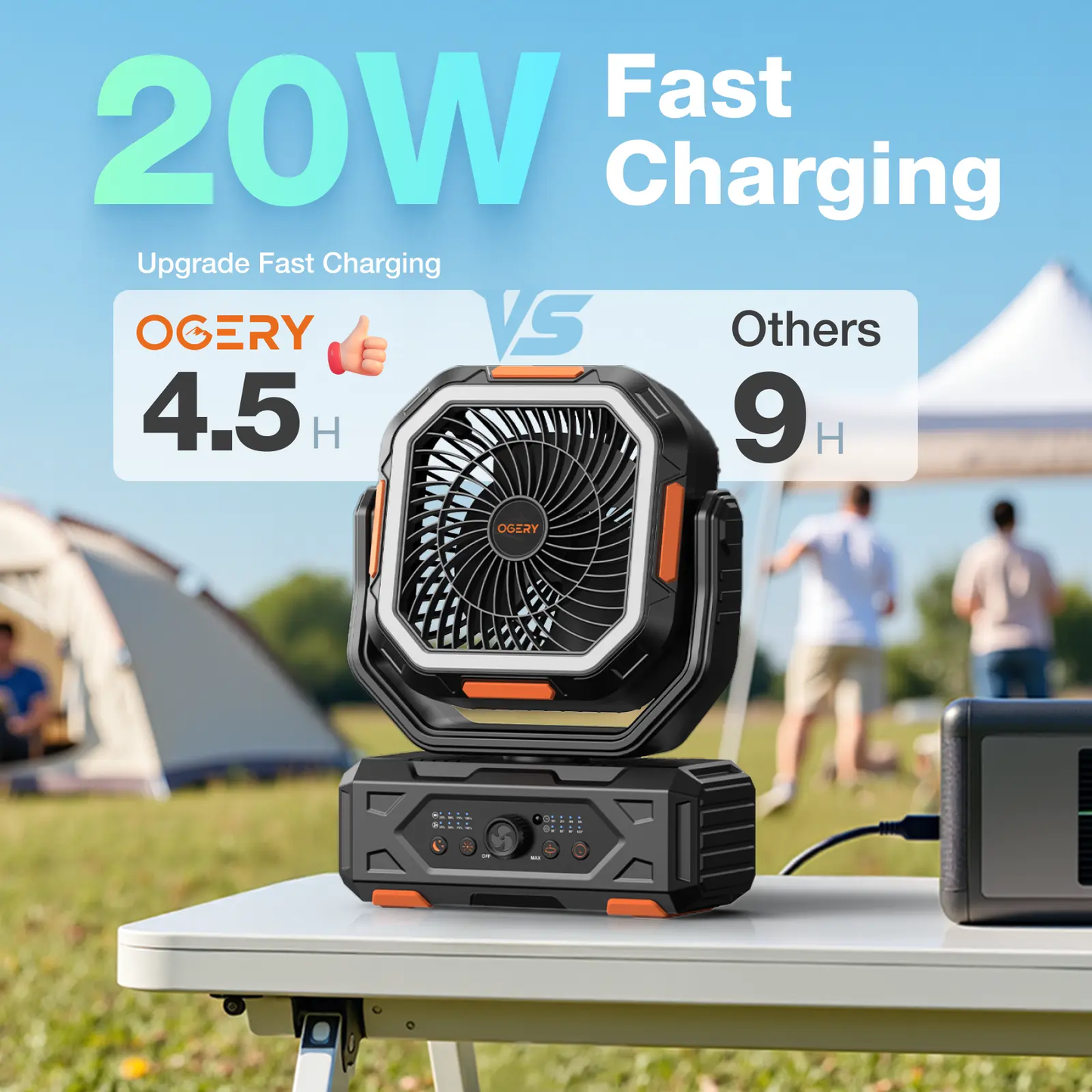 30000mAh Rechargeable Camping Fan with LED Light, Remote Control & Oscillation