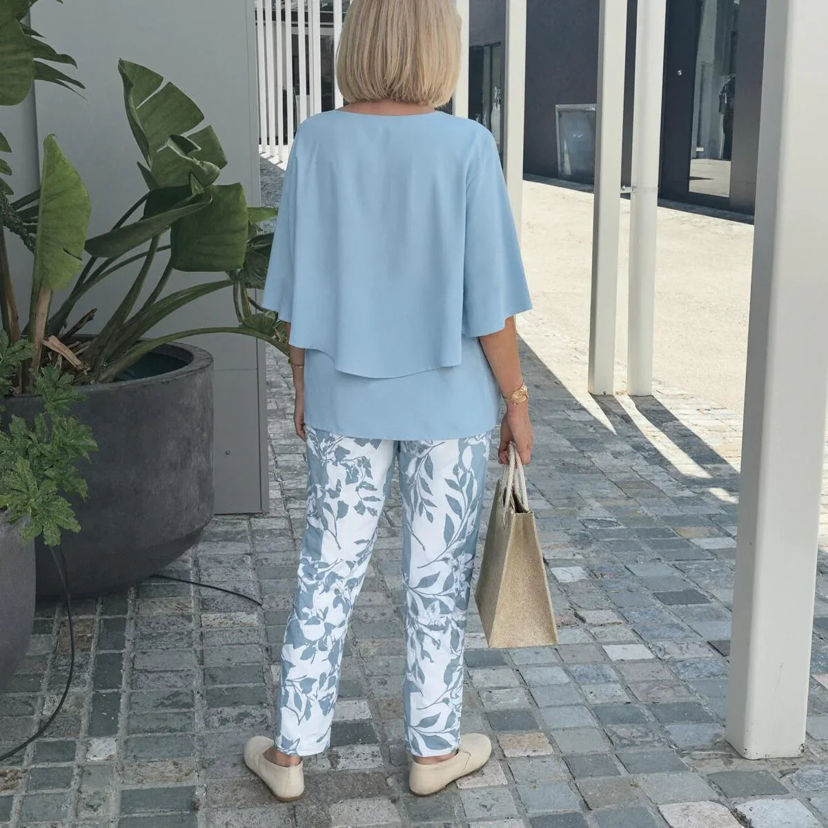 Trendy Green Print 3/4 Sleeve Two Piece Set