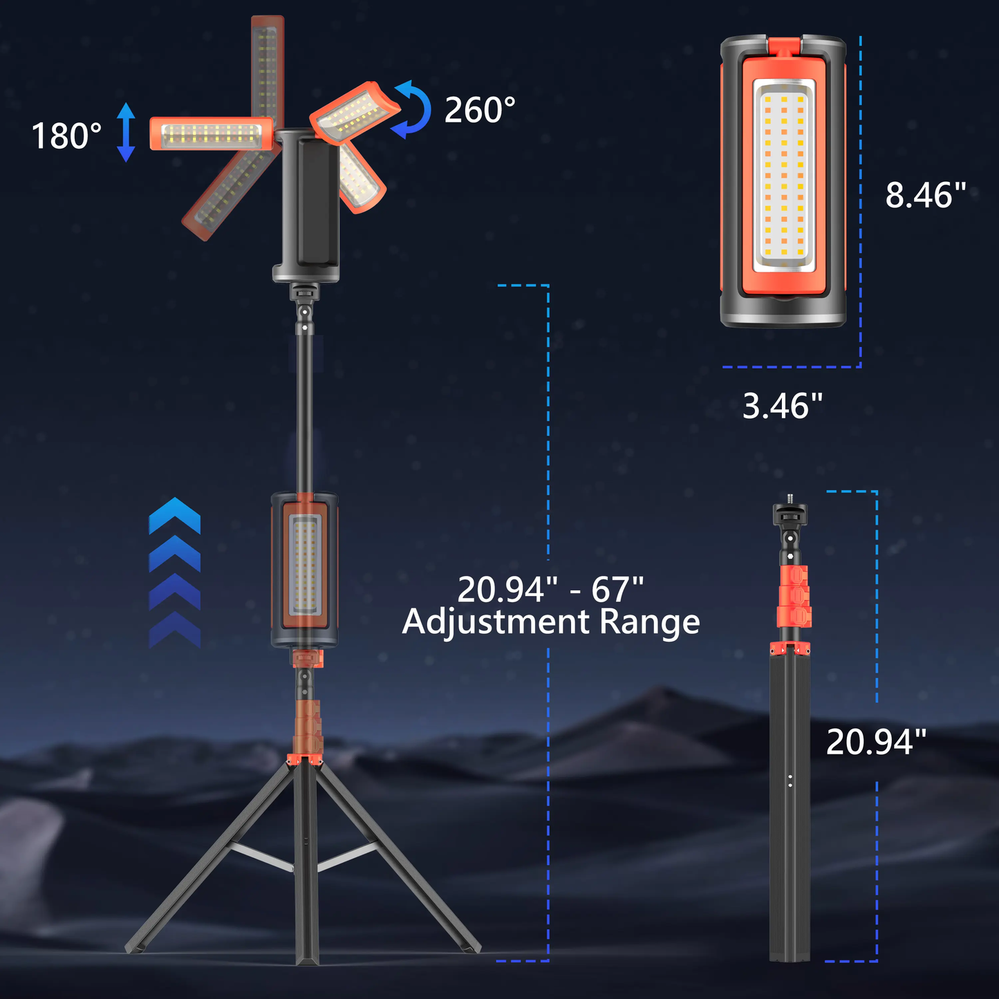 3-Head Rechargeable Camping Light with Tripod