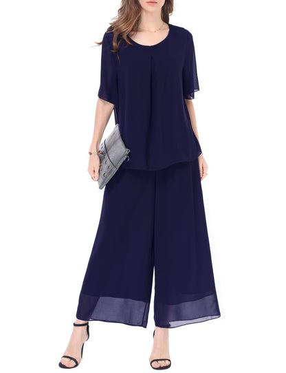 Women's 2-Piece Chiffon Blouse & Wide Leg Pants Set