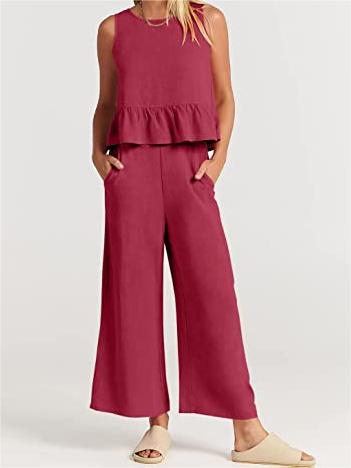 Women's Summer 2 Piece Outfits - Lounge Set with Pockets