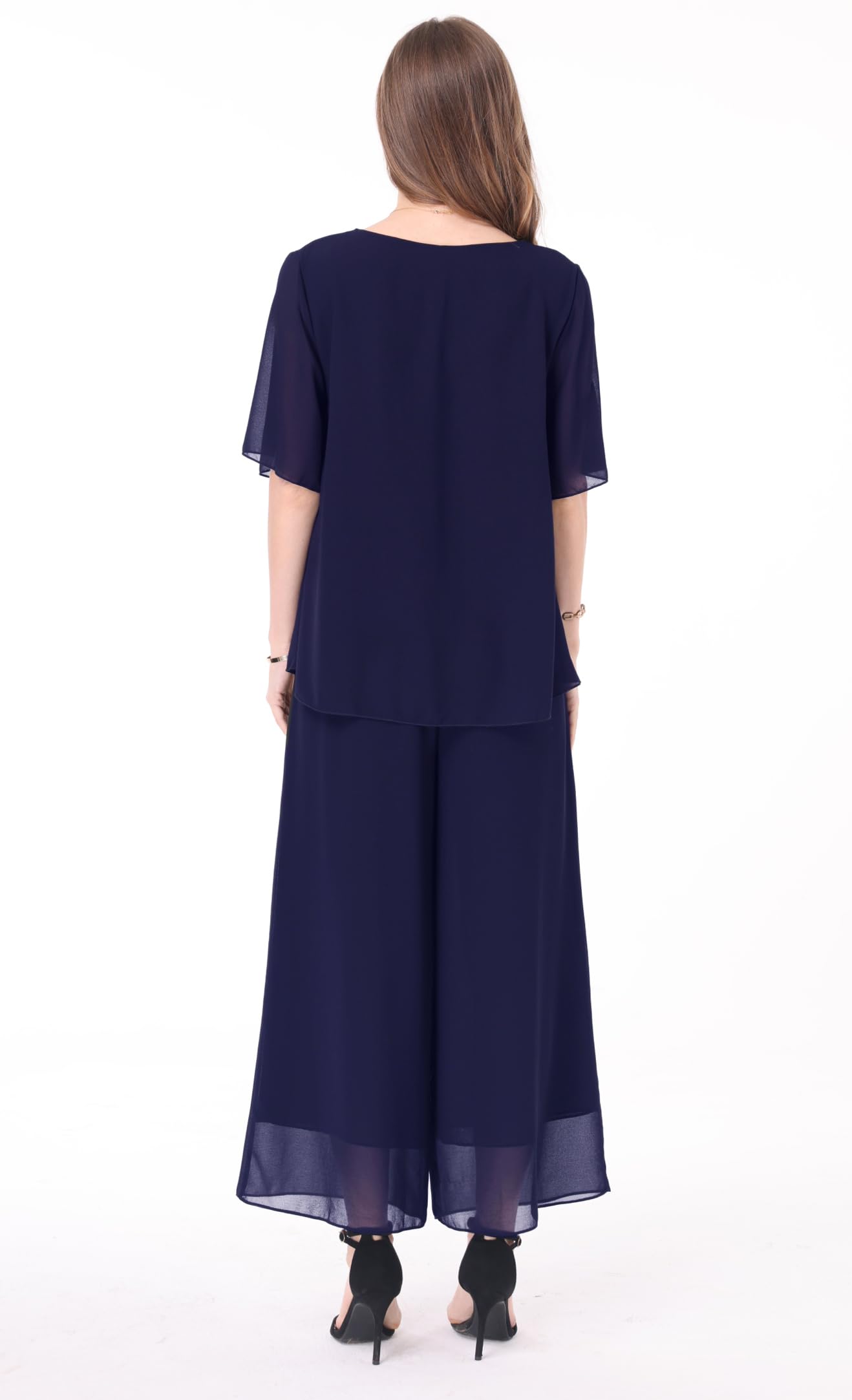 Women's 2-Piece Chiffon Blouse & Wide Leg Pants Set