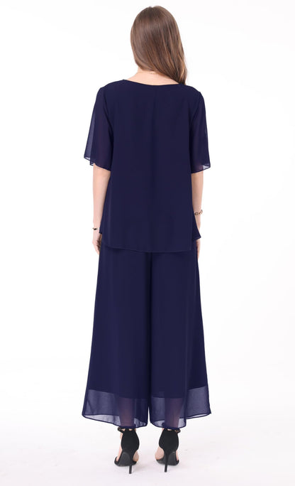 Women's 2-Piece Chiffon Blouse & Wide Leg Pants Set