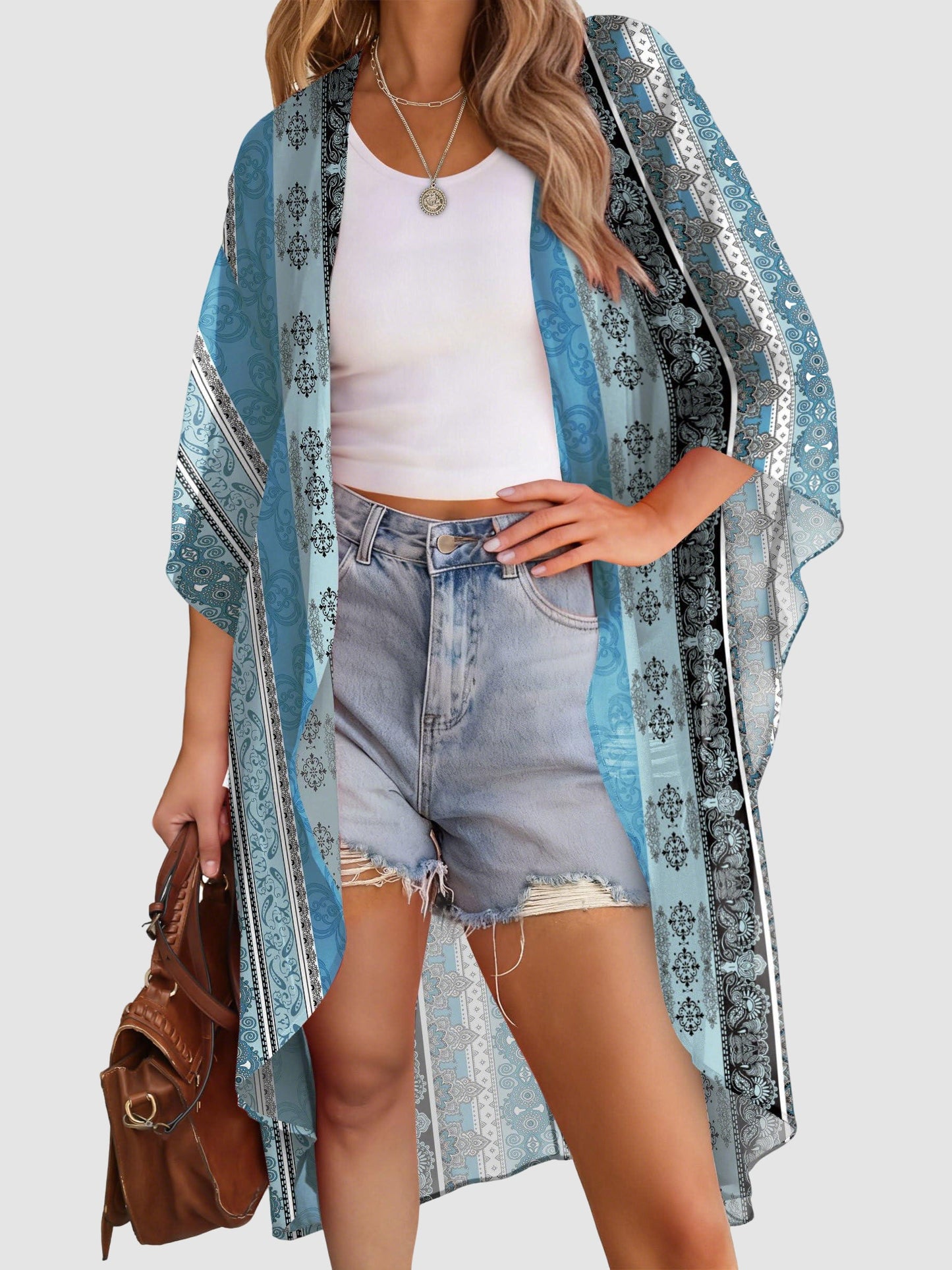 Women's Multi-Print Kimono Beach Cover-Up Cardigan