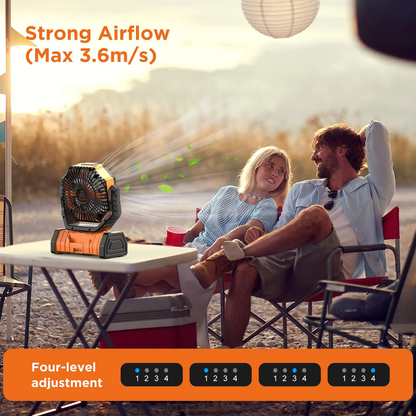 Rechargeable Camping Fan with LED Light & 360° Hanging Hook