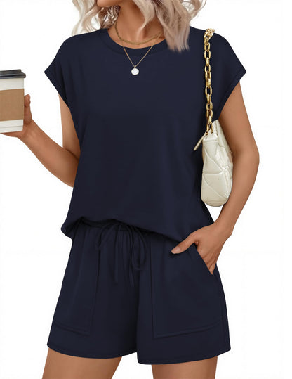 Two Piece Sets for Women Summer Crew Neck Lounge Short Sets