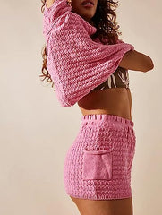 Women Knitted Two Piece Sweater Set