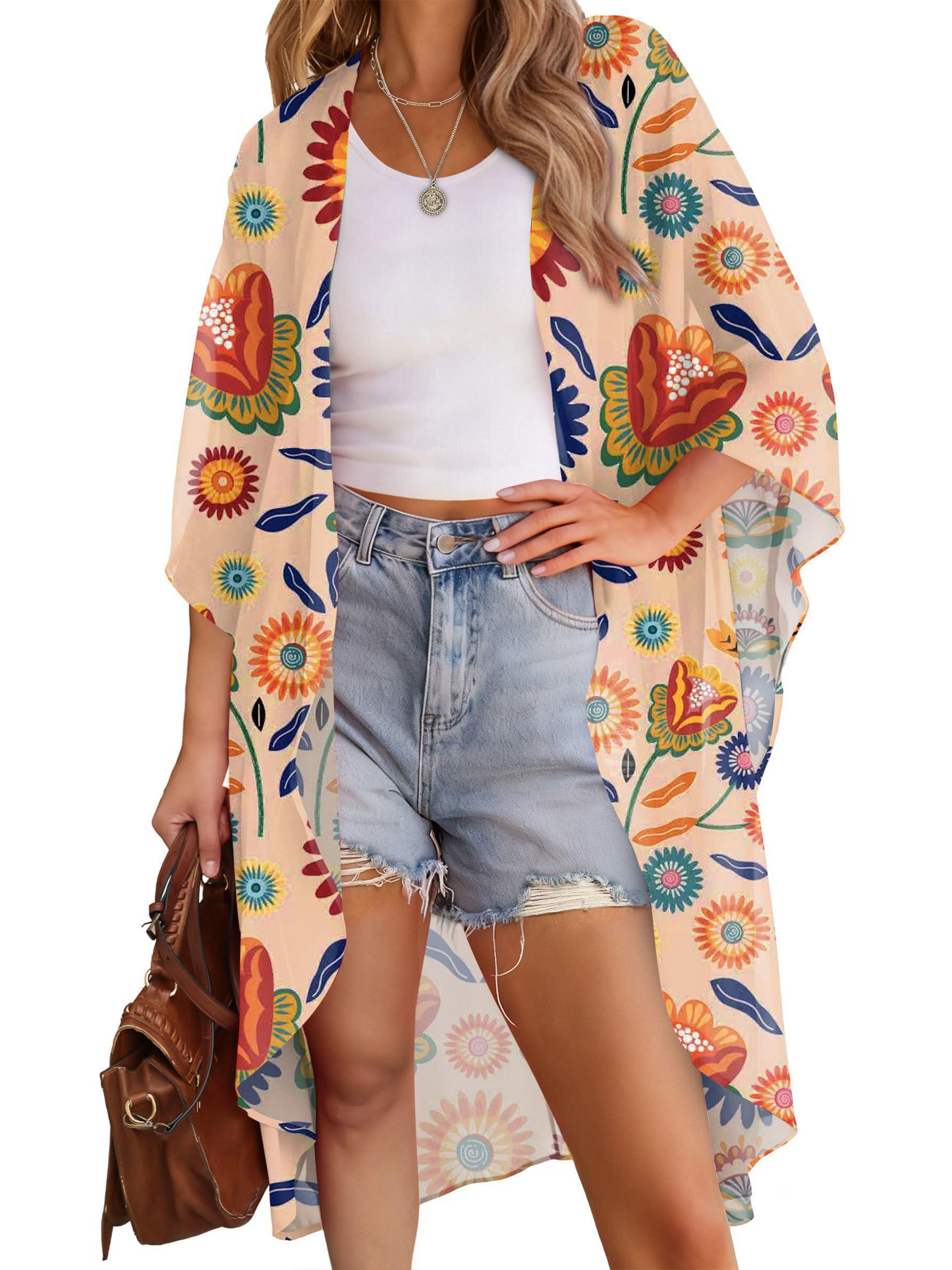 Women's Multi-Print Kimono Beach Cover-Up Cardigan