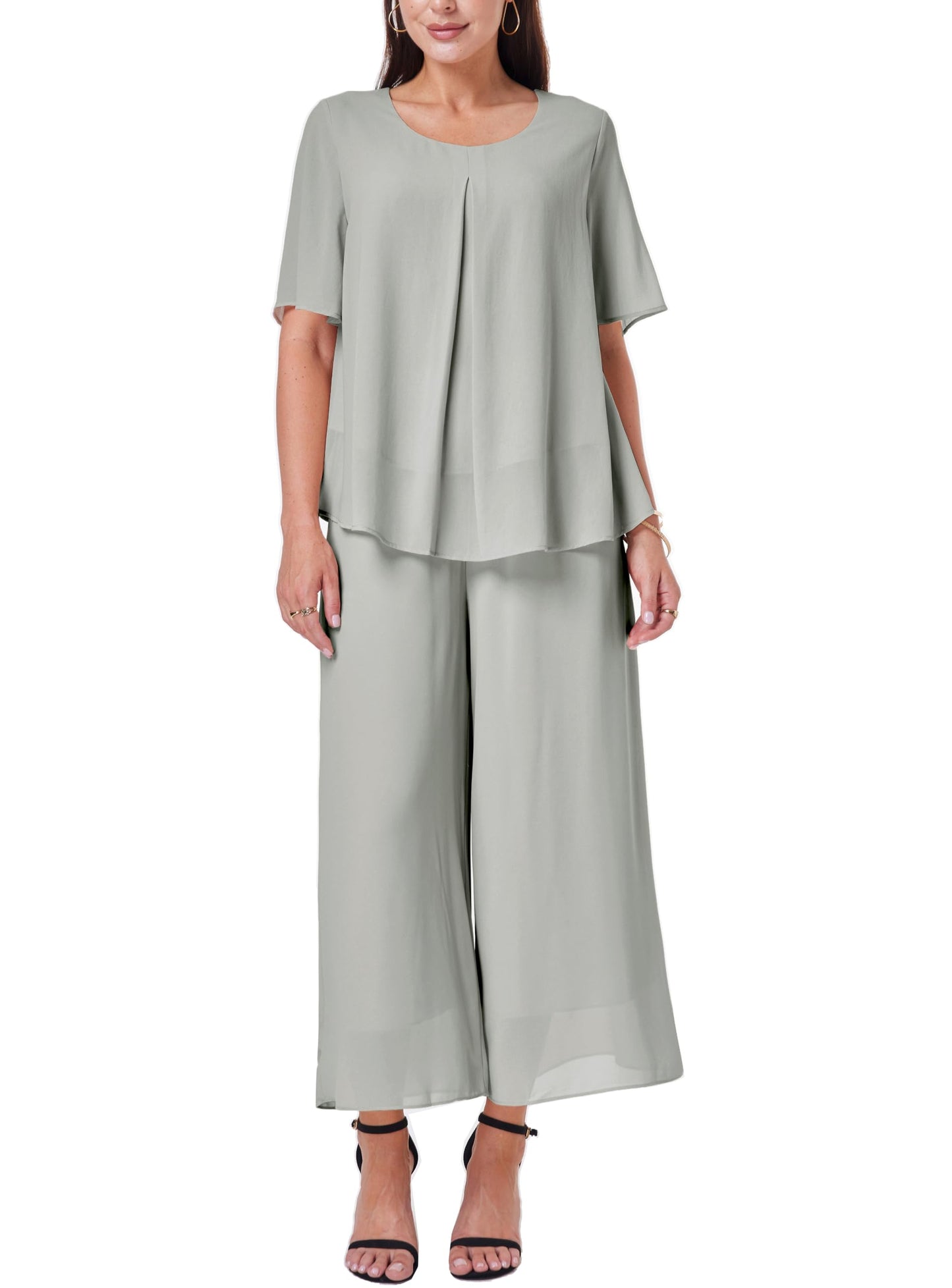 Women's 2-Piece Chiffon Blouse & Wide Leg Pants Set