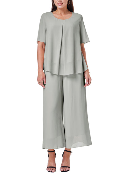 Women's 2-Piece Chiffon Blouse & Wide Leg Pants Set