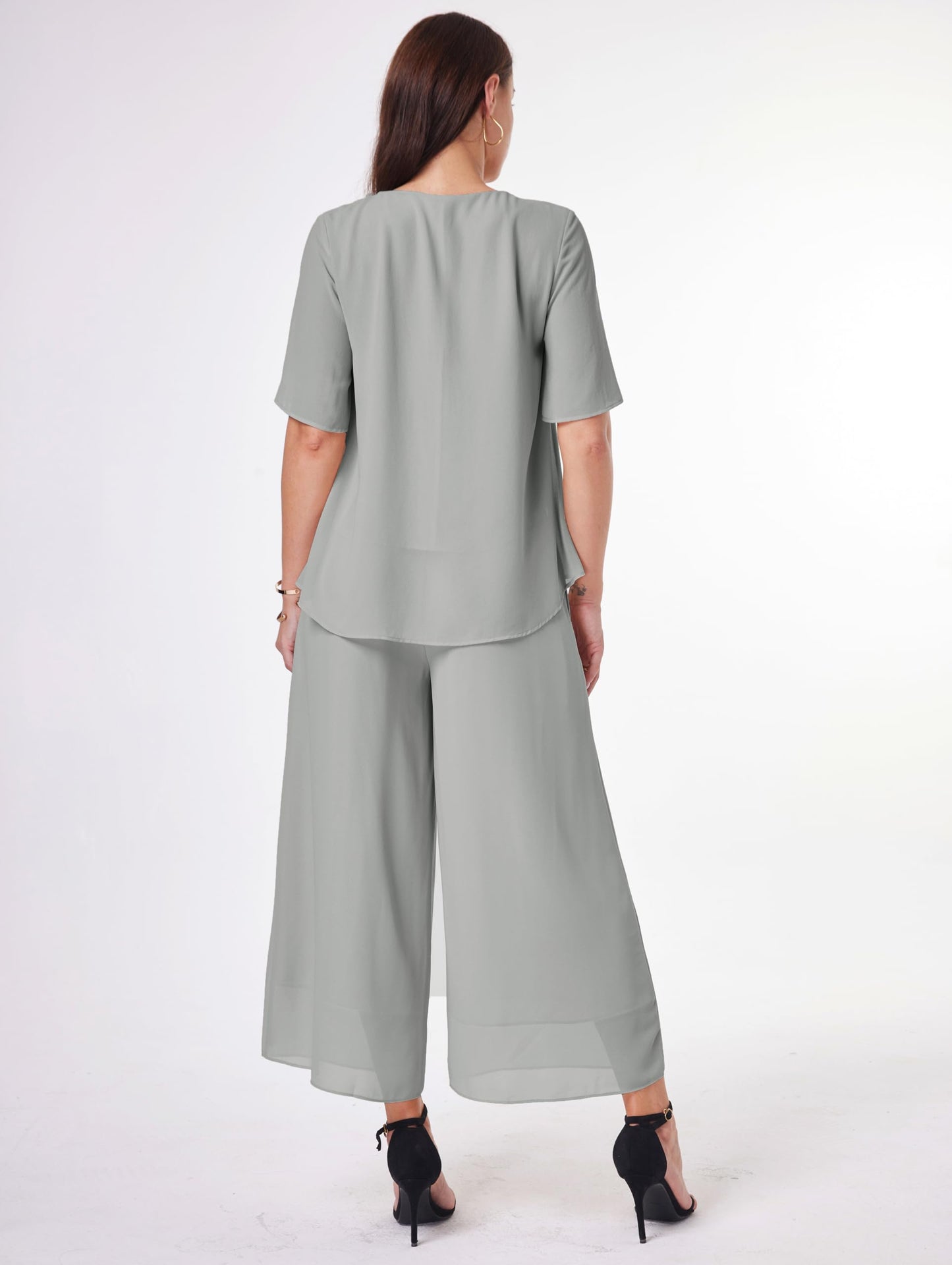 Women's 2-Piece Chiffon Blouse & Wide Leg Pants Set