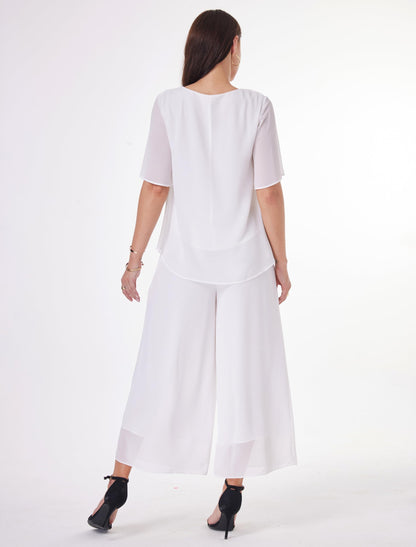 Women's 2-Piece Chiffon Blouse & Wide Leg Pants Set