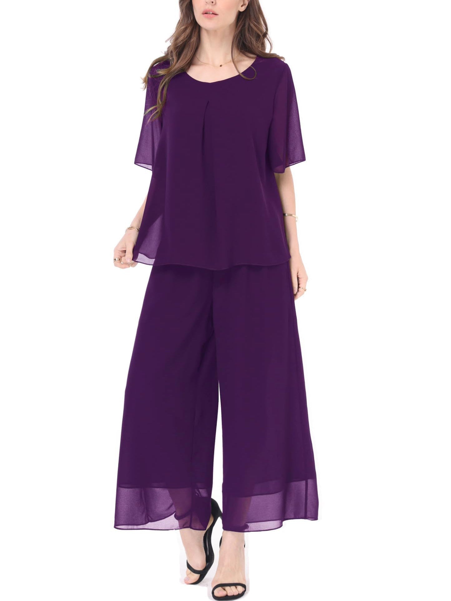 Women's 2-Piece Chiffon Blouse & Wide Leg Pants Set