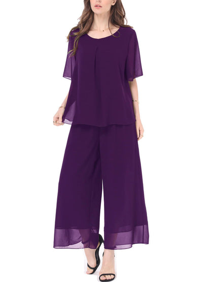 Women's 2-Piece Chiffon Blouse & Wide Leg Pants Set