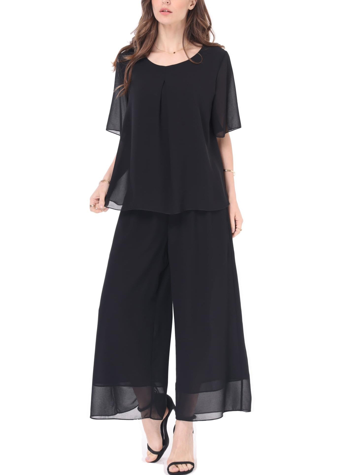 Women's 2-Piece Chiffon Blouse & Wide Leg Pants Set