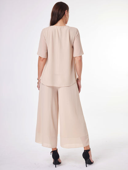 Women's 2-Piece Chiffon Blouse & Wide Leg Pants Set