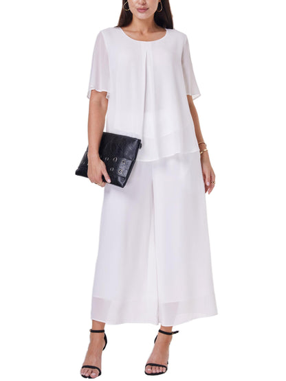 Women's 2-Piece Chiffon Blouse & Wide Leg Pants Set