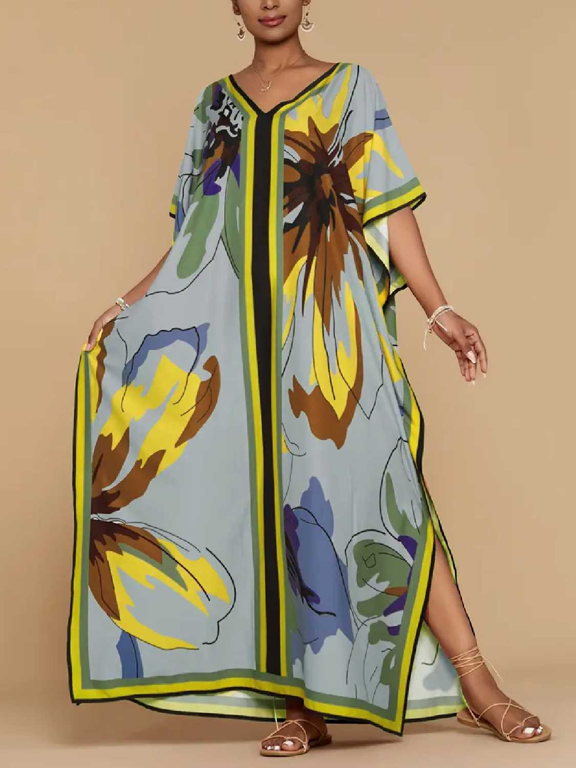 Women Beach Swimsuit Cover Up V Neck Maxi Dress