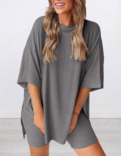 Women's Oversized Casual T-Shirt Shorts Suit Stretch Two-Piece Set