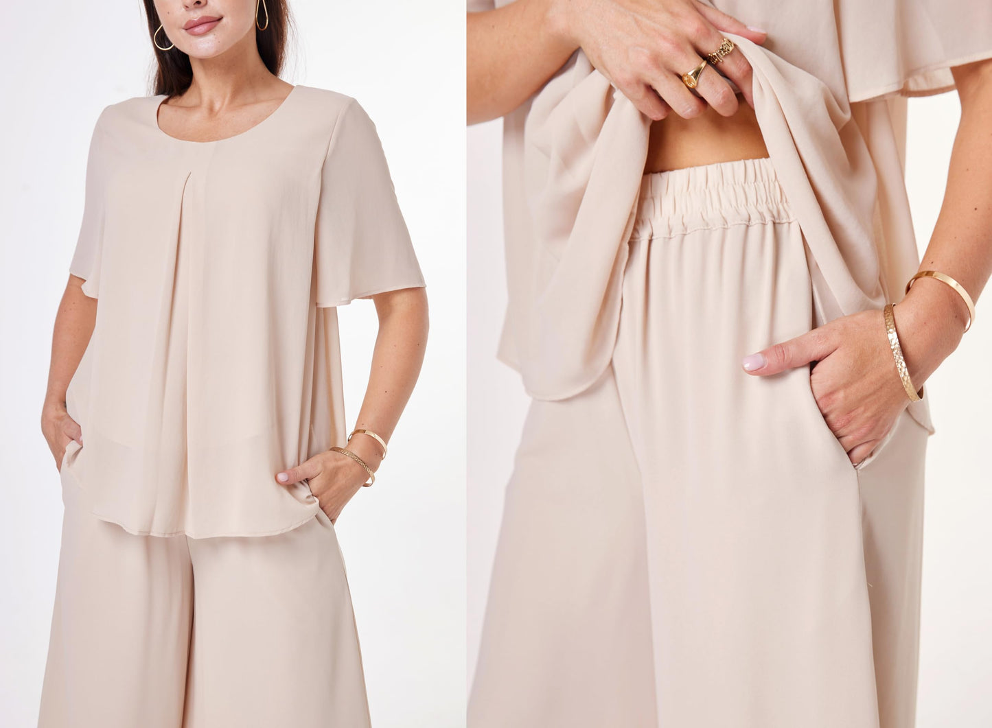 Women's 2-Piece Chiffon Blouse & Wide Leg Pants Set