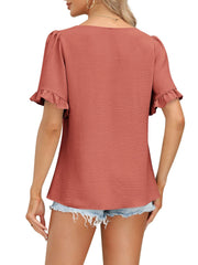 Women's Sqaure Neck Ruffle Sleeve Blouses Peplum Tops