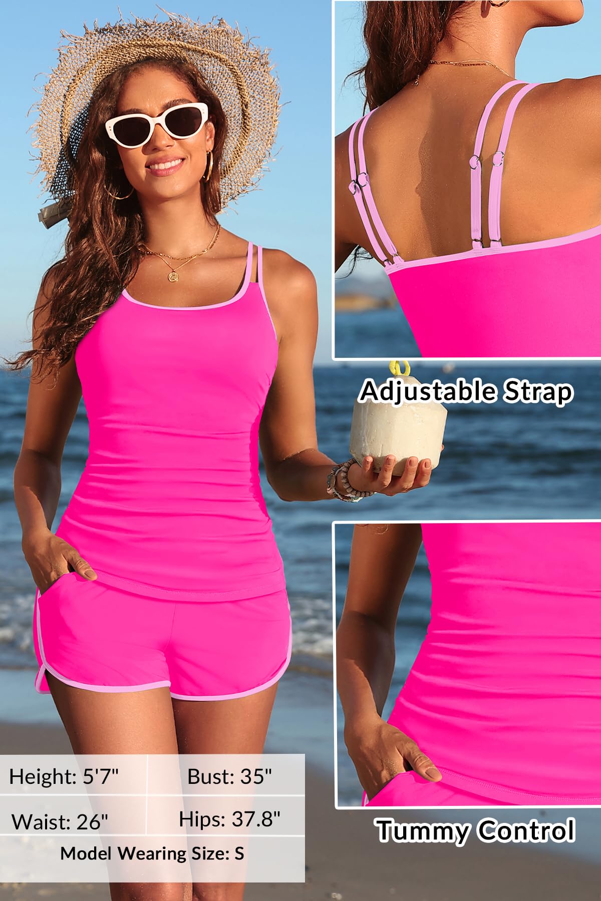 Women Tankini Swimsuit with Shorts - Two Piece Tummy Control Bathing Suit