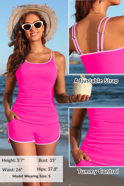 Women Tankini Swimsuit with Shorts - Two Piece Tummy Control Bathing Suit