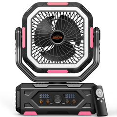 Rechargeable Camping Fan with LED Light & 360° Hanging Hook