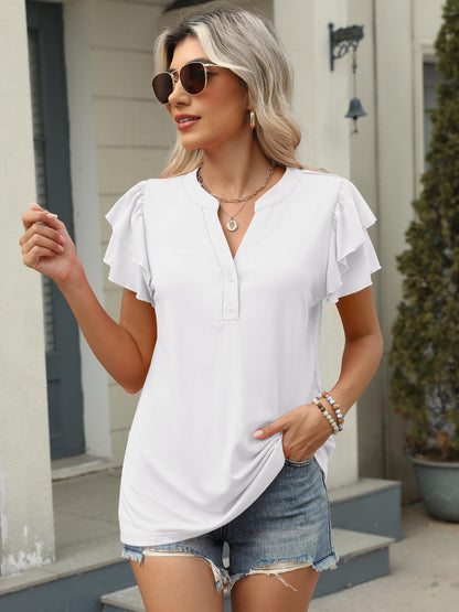 ✨Womens Casual Ruffle Short Sleeve V Neck Top Blouses